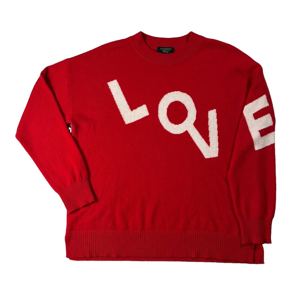 Charter Club Luxury Cashmere Crewneck LOVE Sweater Red Women's L Quiet Luxury